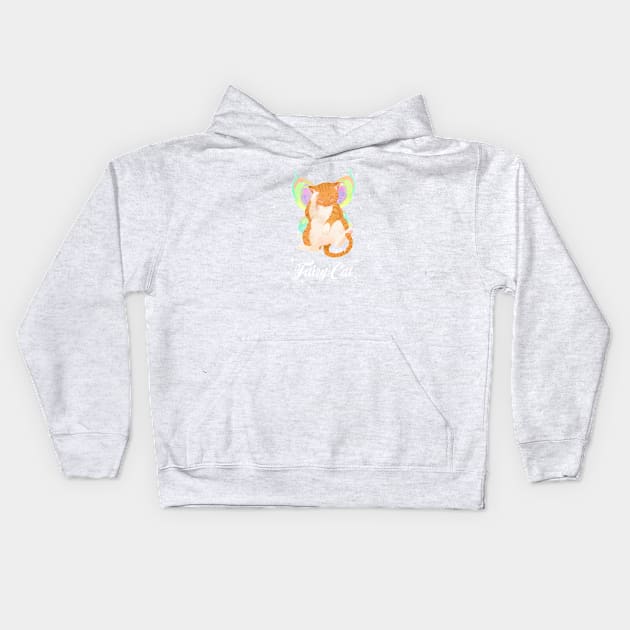 Red Tabby Fairy Cat (with white text) Kids Hoodie by You Miichi